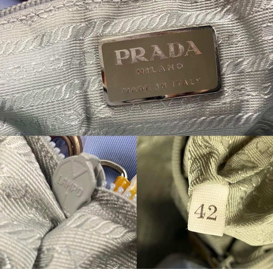 Prada 經典三角標降落傘尼龍後背包 中號 稀有霧霾藍 皮革抽繩-4