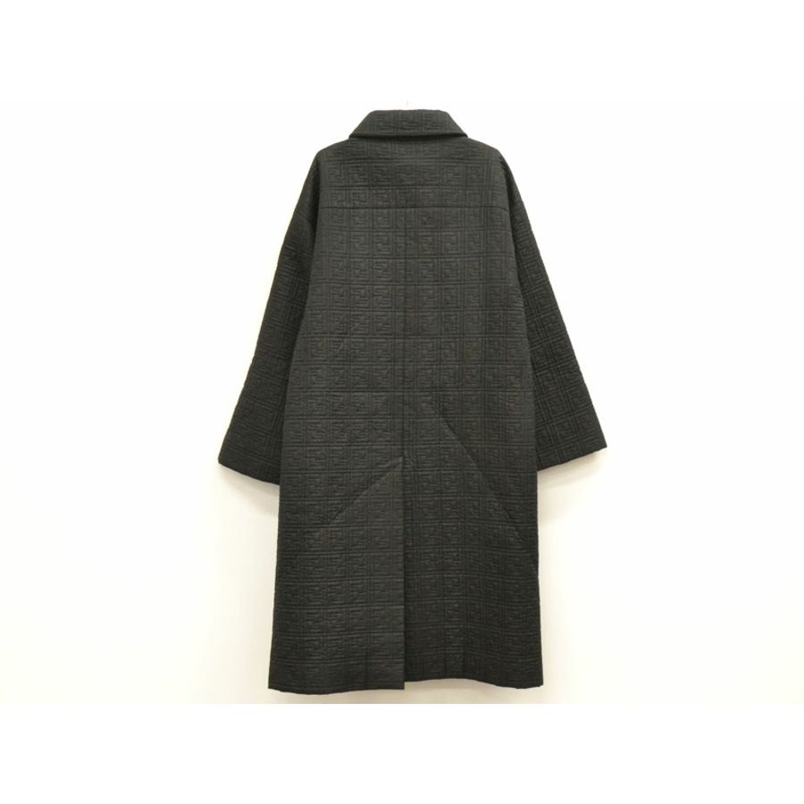 正品芬迪FENDI Zucca絎縫長大衣茄克外衣醋酸纖維人造絲黑色女士Zucca服裝衣服二手貨-1