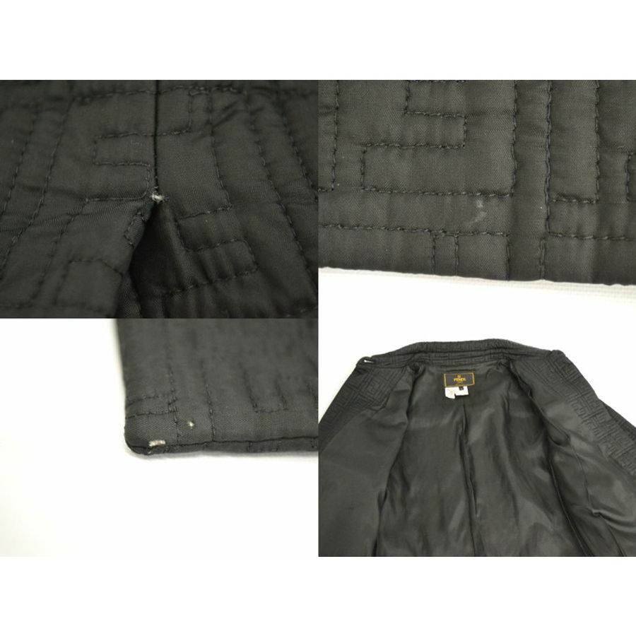 正品芬迪FENDI Zucca絎縫長大衣茄克外衣醋酸纖維人造絲黑色女士Zucca服裝衣服二手貨-7