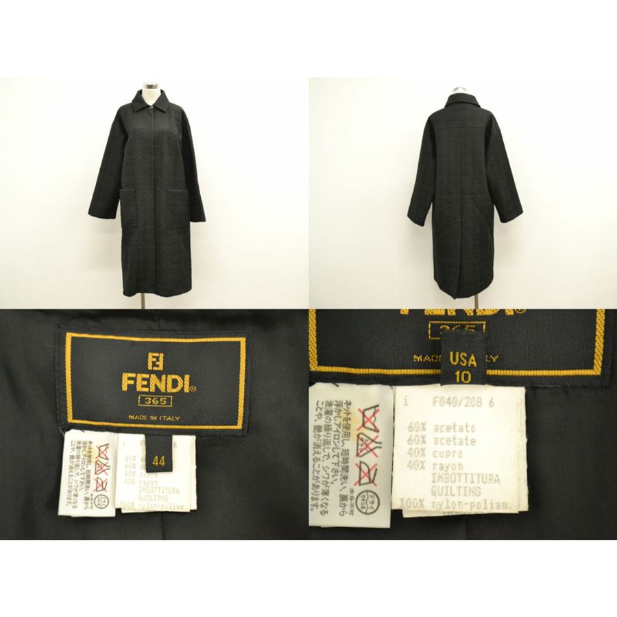 正品芬迪FENDI Zucca絎縫長大衣茄克外衣醋酸纖維人造絲黑色女士Zucca服裝衣服二手貨-8