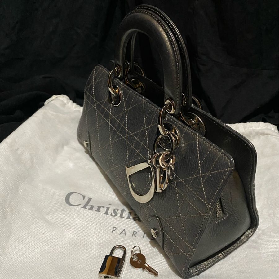 Christian Dior 銀灰LADY DIOR黛妃包手提包 VINTAGE-22