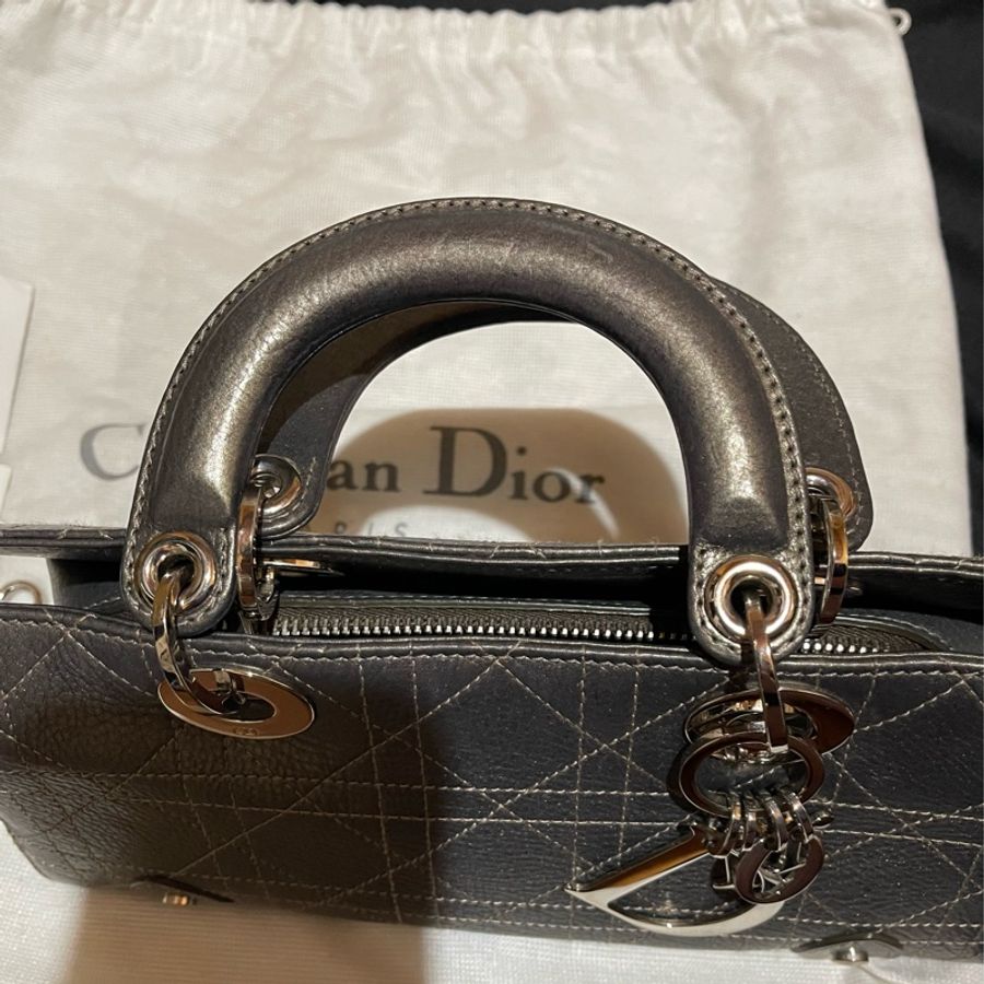 Christian Dior 銀灰LADY DIOR黛妃包手提包 VINTAGE-32