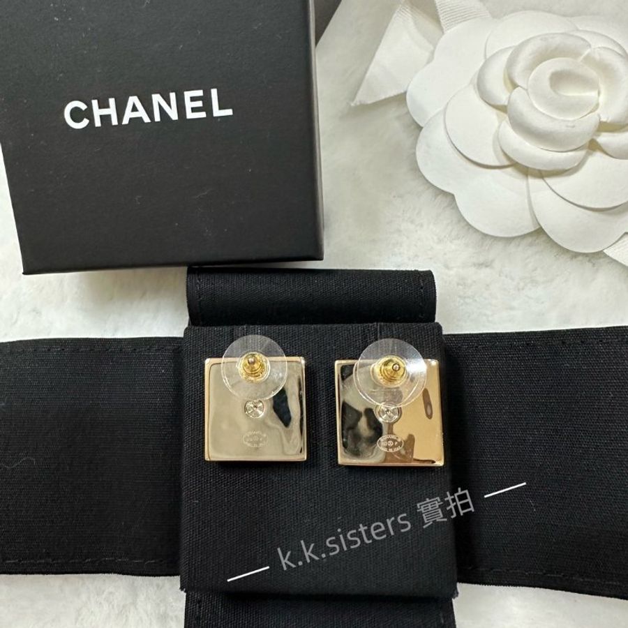 香奈兒 CHANEL 雙C logo 方糖復古鑲鑽耳環(貨號ABA234 )-2