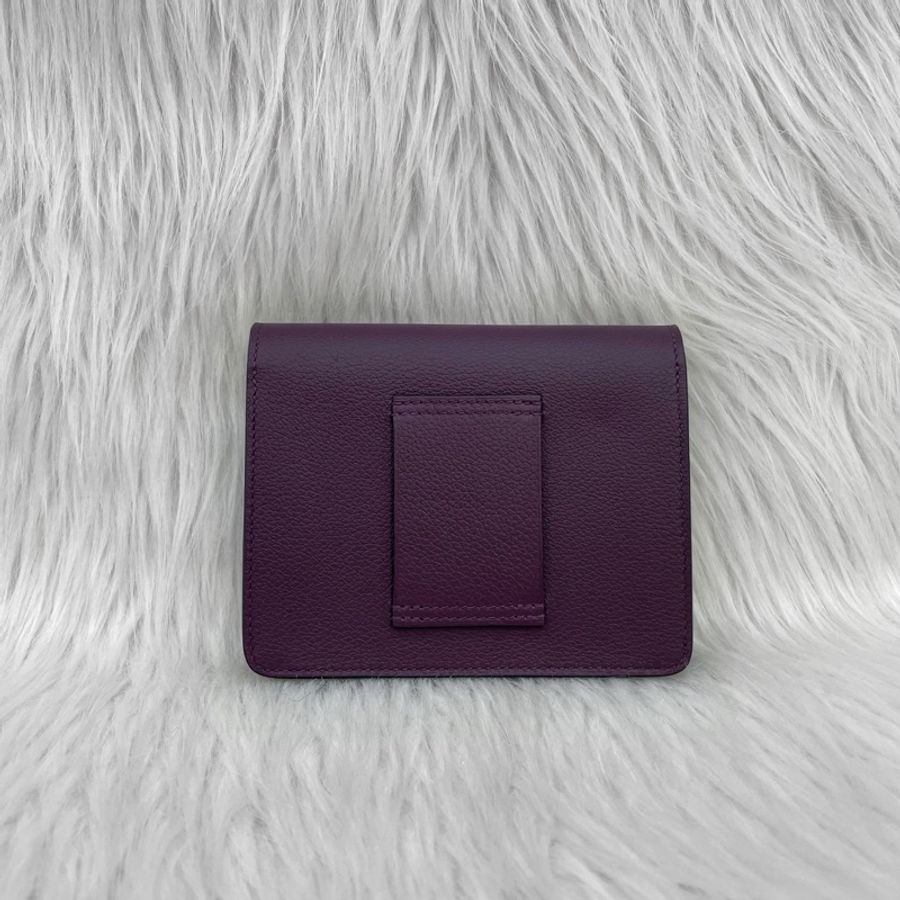 Hermes Roulis Slim黑加侖紫Evercolor皮淡金釦豬鼻腰包/錢包 U刻*-1