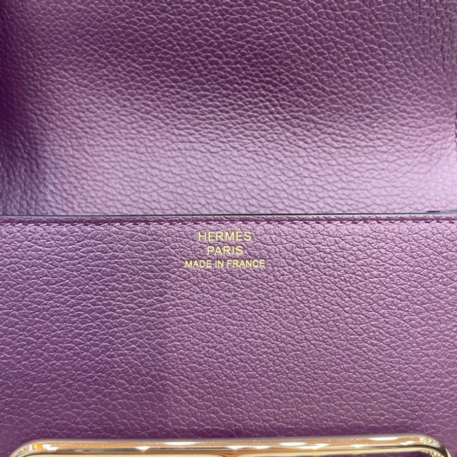 Hermes Roulis Slim黑加侖紫Evercolor皮淡金釦豬鼻腰包/錢包 U刻*-11