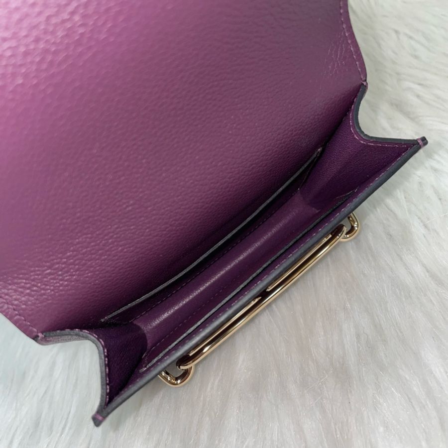 Hermes Roulis Slim黑加侖紫Evercolor皮淡金釦豬鼻腰包/錢包 U刻*-12
