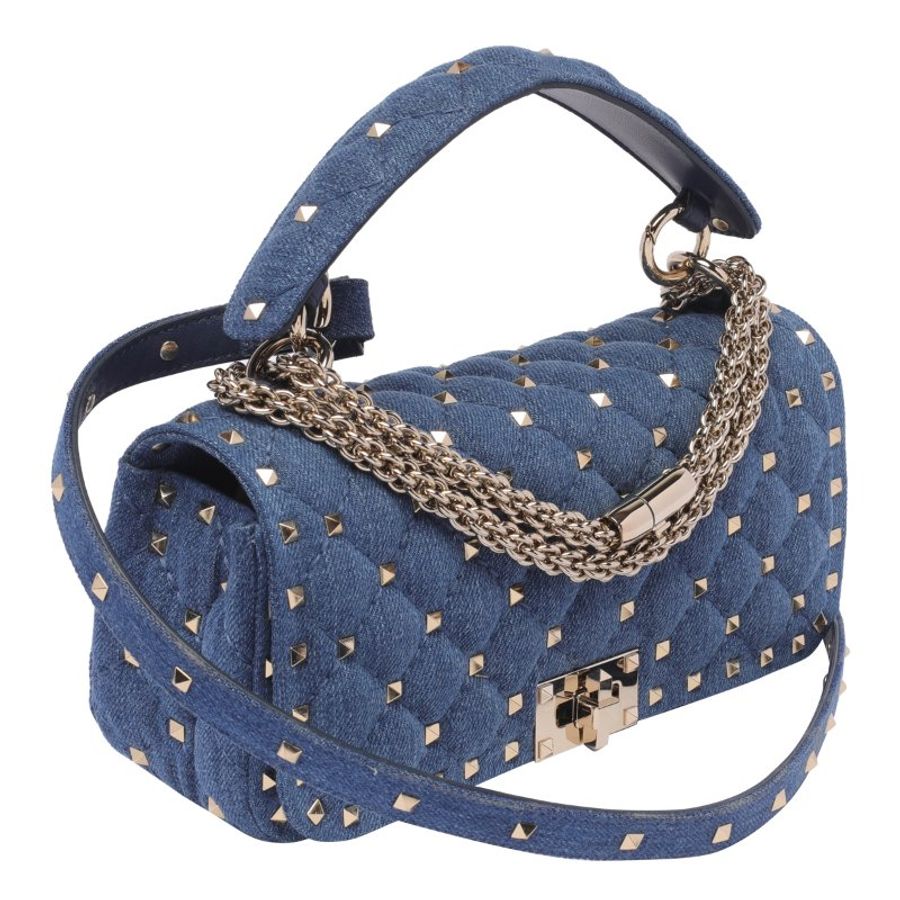 Valentino Rockstud Spike 丹寧牛仔及小牛皮鏈條包( 當季熱門新品 下單前請先詢問)-1