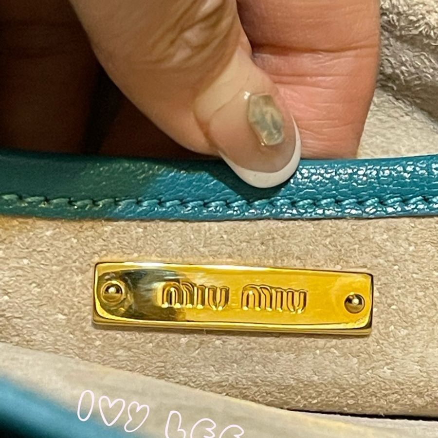 MIU MIU 金色鎖扣 絨面革襯 湖水綠 RN0799 手提包 斜背包 二手精品-4