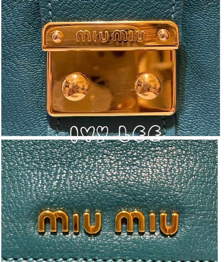 MIU MIU 金色鎖扣 絨面革襯 湖水綠 RN0799 手提包 斜背包 二手精品-16