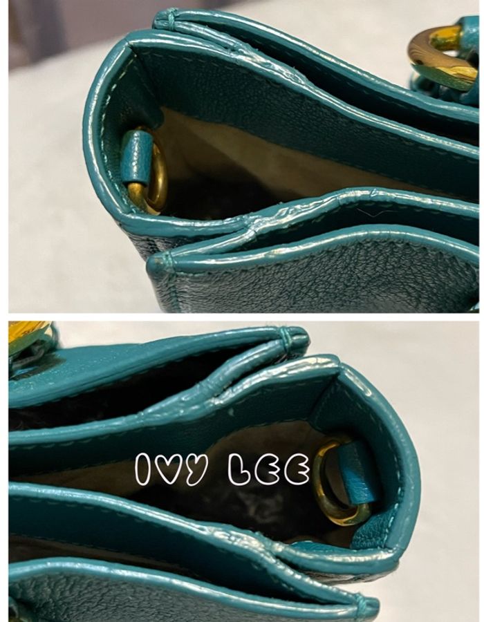 MIU MIU 金色鎖扣 絨面革襯 湖水綠 RN0799 手提包 斜背包 二手精品-19
