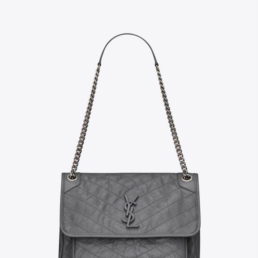 (保留至1/15) YSL Niki Medium復古皮革肩背包 風暴灰 新款D型扣-25