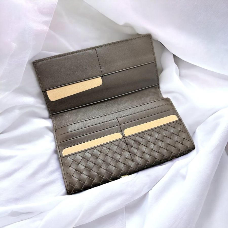 Bottega Veneta BV 編織對開長夾/咖啡-1