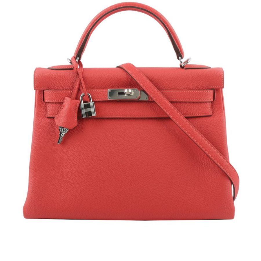 HERMES Togo皮 銀釦 Kelly 32cm (牡丹紅)_展示品-0