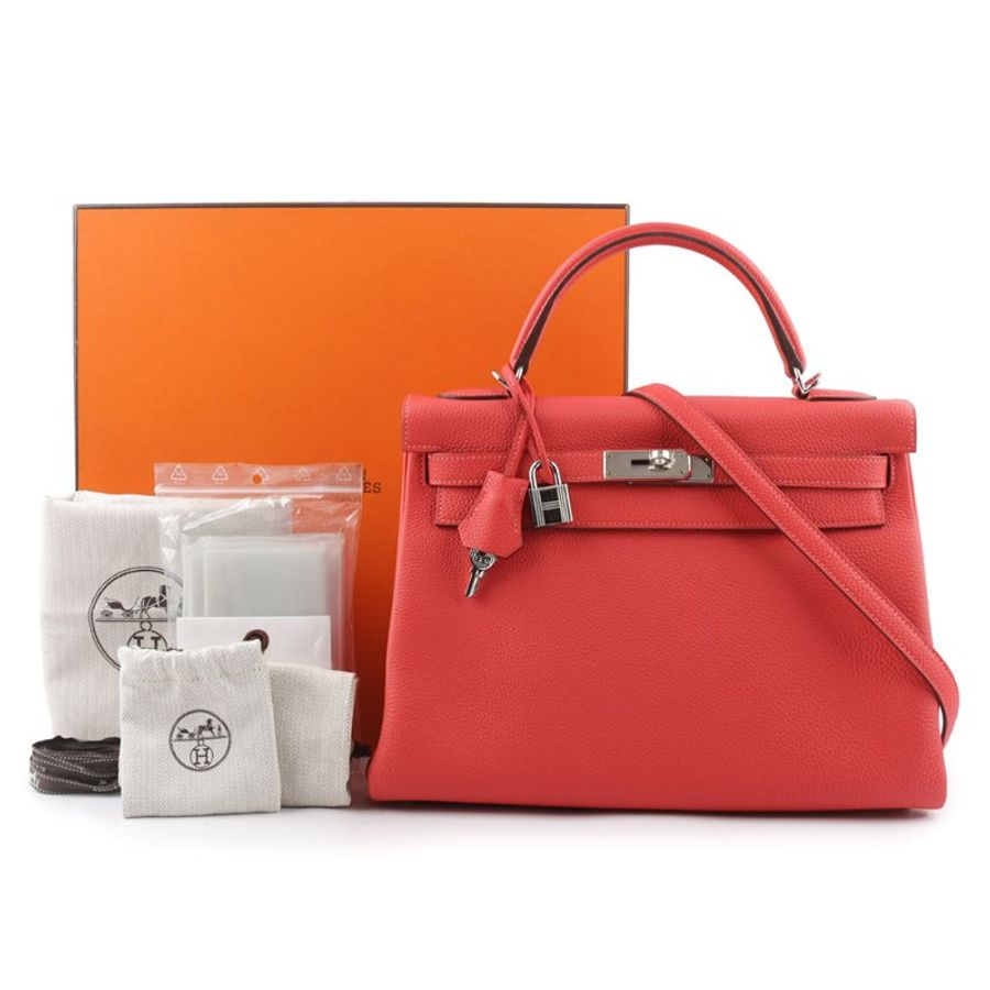 HERMES Togo皮 銀釦 Kelly 32cm (牡丹紅)_展示品-8