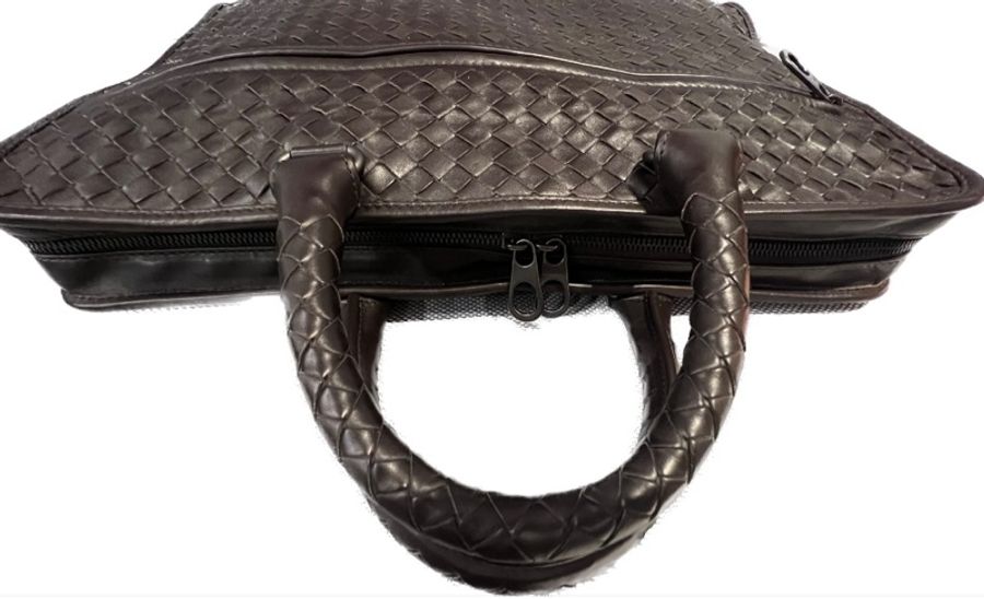 BOTTEGA VENETA BV 深咖啡色 小牛皮 編織 公事包 電腦包 肩揹 手提 兩用包-2
