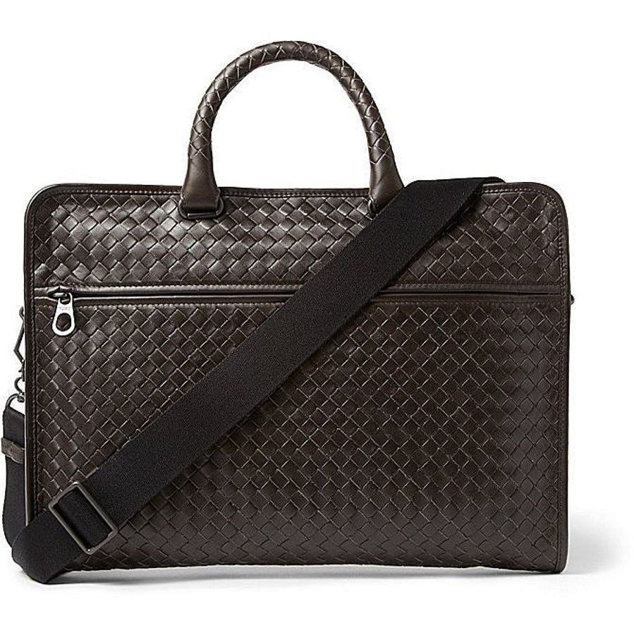 BOTTEGA VENETA BV 深咖啡色 小牛皮 編織 公事包 電腦包 肩揹 手提 兩用包-3