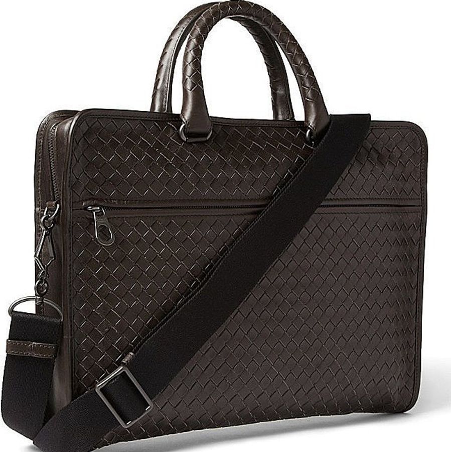BOTTEGA VENETA BV 深咖啡色 小牛皮 編織 公事包 電腦包 肩揹 手提 兩用包-4
