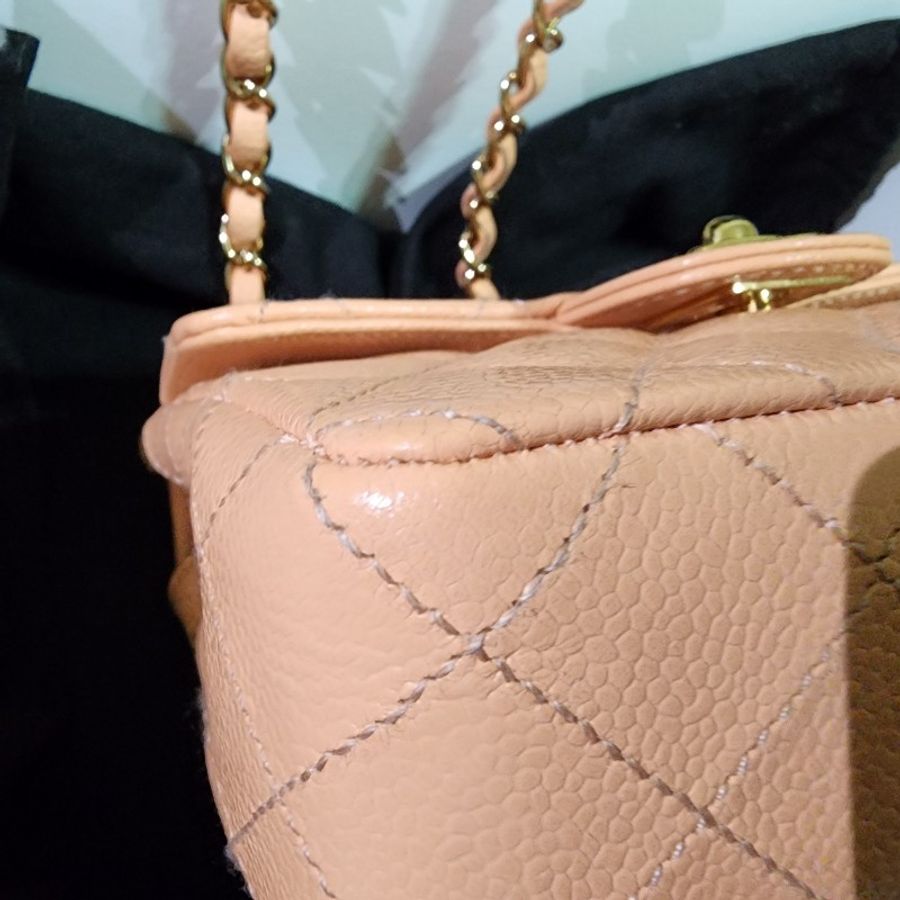 chanel vintage 荔枝皮 方胖 杏色 奶茶色-12