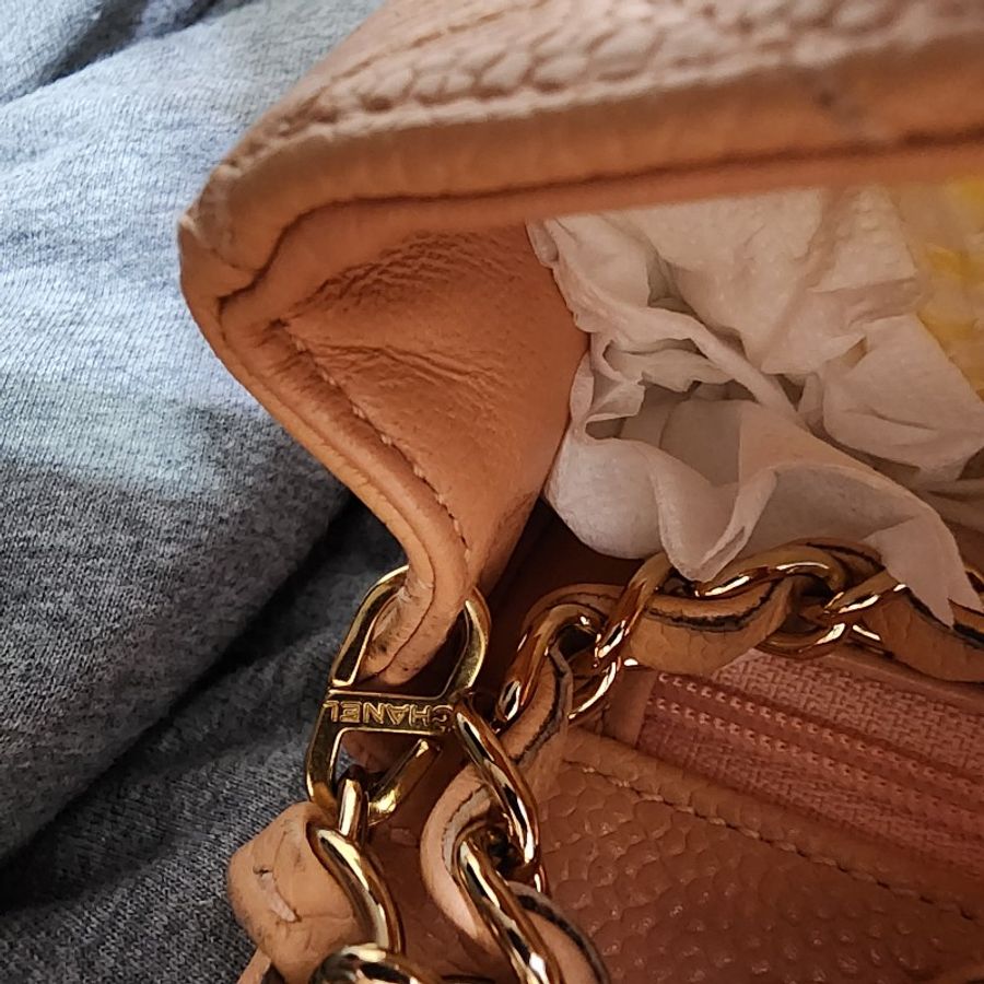 chanel vintage 荔枝皮 方胖 杏色 奶茶色-24