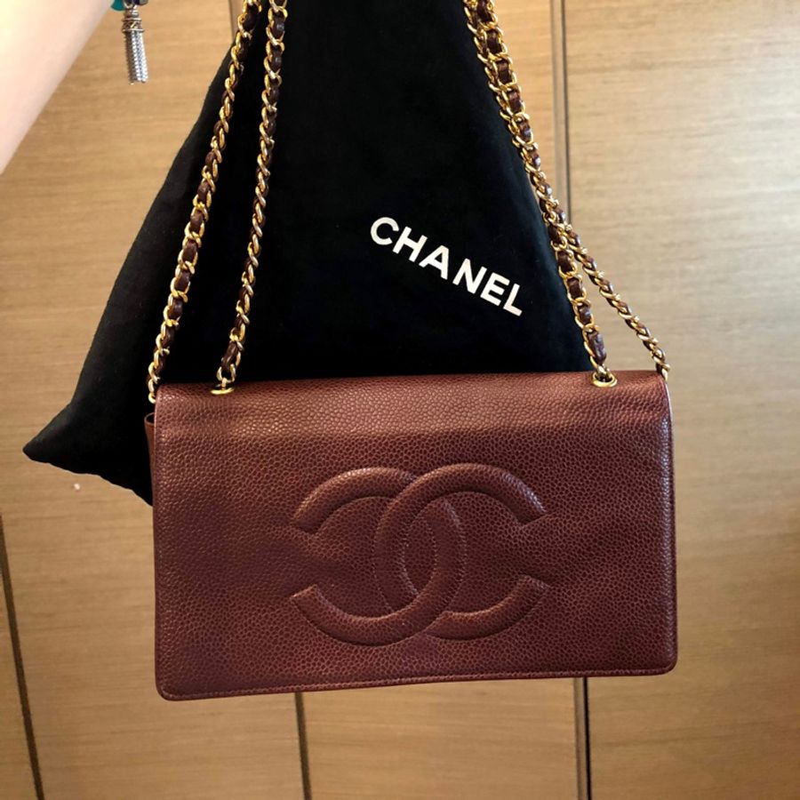 二手正品香奈兒Chanel 荔枝紋皮革WOC三背!Vintage看圖片內文-1