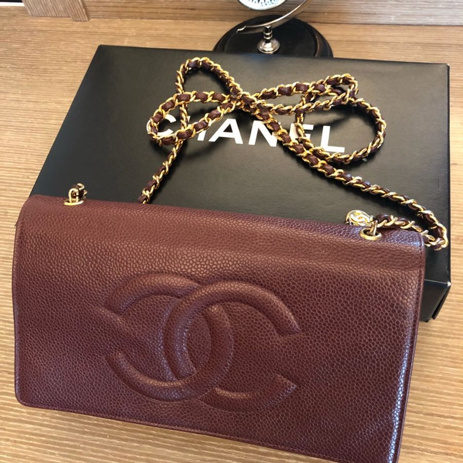 二手正品香奈兒Chanel 荔枝紋皮革WOC三背!Vintage看圖片內文-0