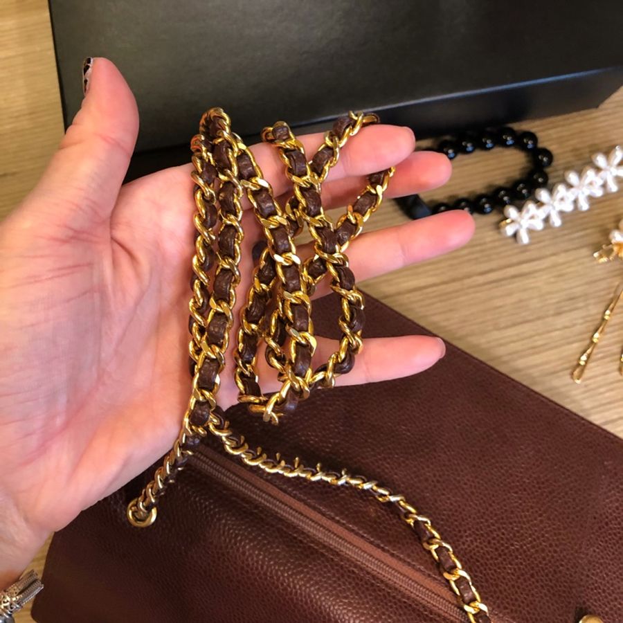 二手正品香奈兒Chanel 荔枝紋皮革WOC三背!Vintage看圖片內文-5