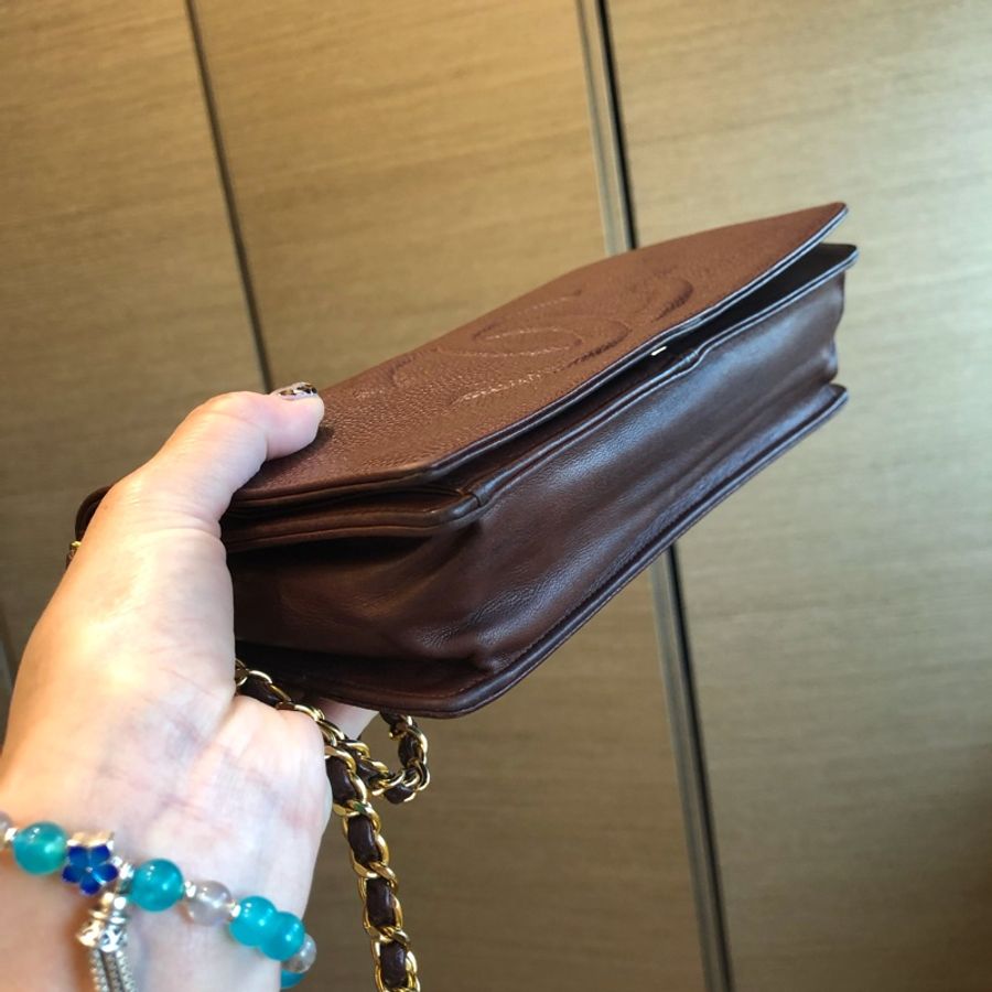 二手正品香奈兒Chanel 荔枝紋皮革WOC三背!Vintage看圖片內文-7