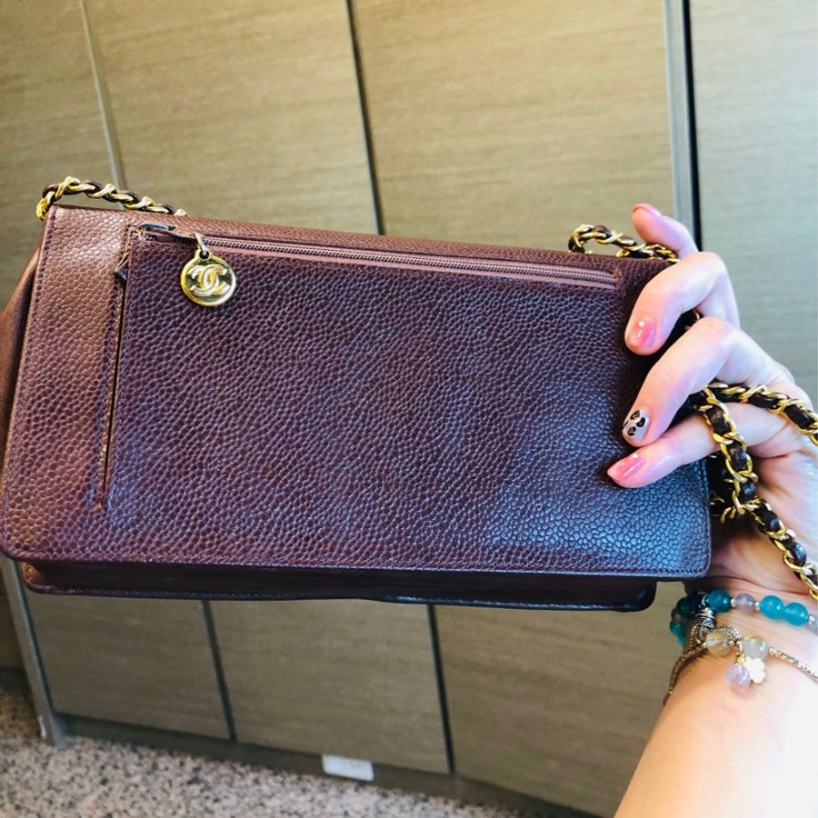 二手正品香奈兒Chanel 荔枝紋皮革WOC三背!Vintage看圖片內文-9