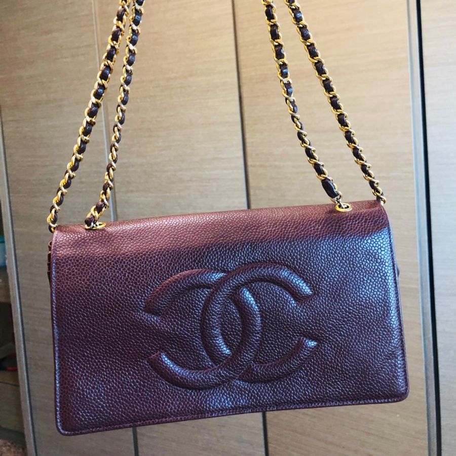 二手正品香奈兒Chanel 荔枝紋皮革WOC三背!Vintage看圖片內文-10