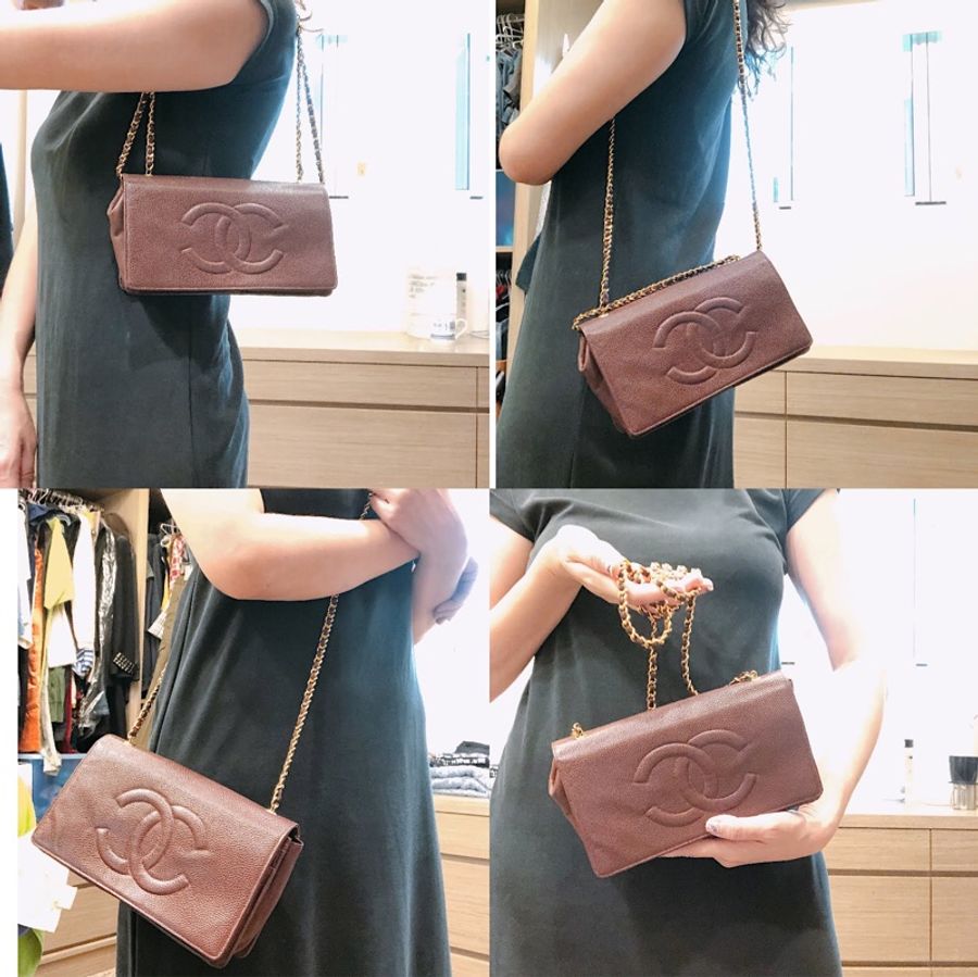 二手正品香奈兒Chanel 荔枝紋皮革WOC三背!Vintage看圖片內文-11
