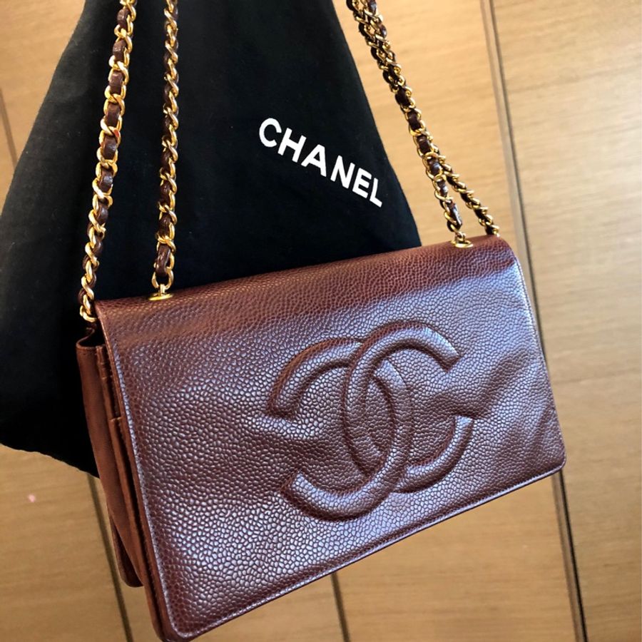 二手正品香奈兒Chanel 荔枝紋皮革WOC三背!Vintage看圖片內文-12