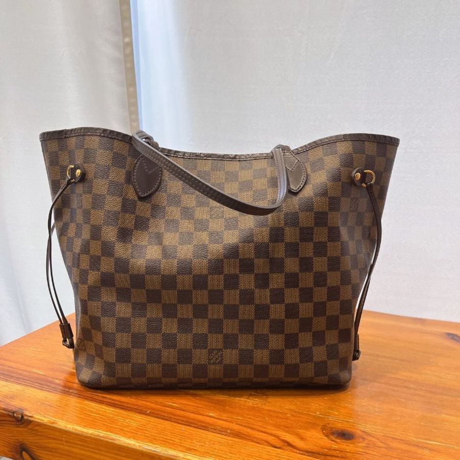 Louis Vuitton LV咖啡色棋盤格NEVER FULL NF中號托特包/購物包/肩背包-0