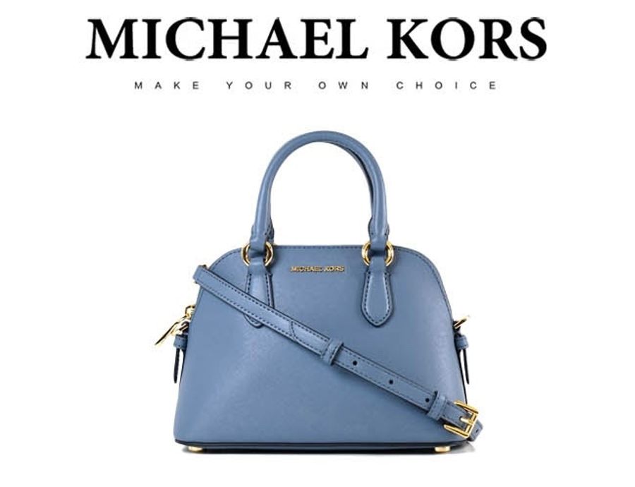 MICHAEL KORS 專櫃款 十字紋防刮手提/斜背二用貝殼包-藍/迷你款-0