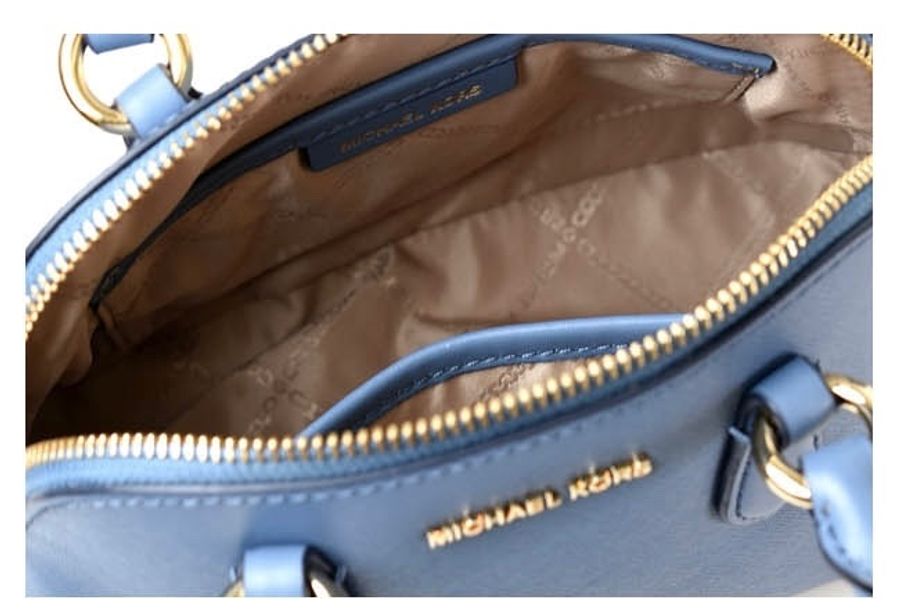 MICHAEL KORS 專櫃款 十字紋防刮手提/斜背二用貝殼包-藍/迷你款-4