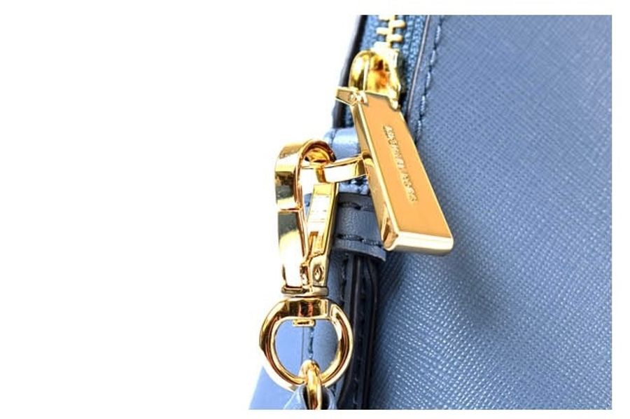 MICHAEL KORS 專櫃款 十字紋防刮手提/斜背二用貝殼包-藍/迷你款-6