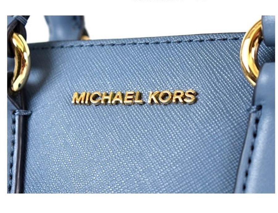 MICHAEL KORS 專櫃款 十字紋防刮手提/斜背二用貝殼包-藍/迷你款-7