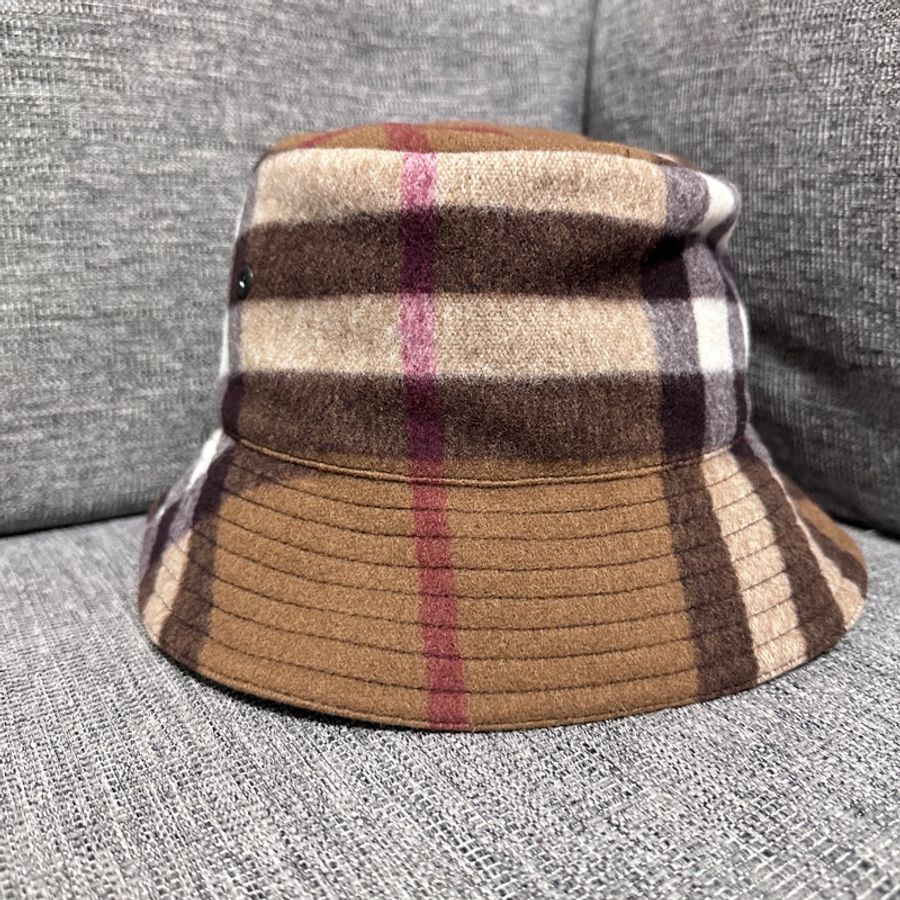 BURBERRY經典格紋毛尼漁夫帽,全新未使用-0