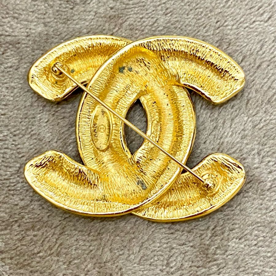 Chanel Vintage 香奈兒復古經典菱格紋雙C金色古董胸針-3