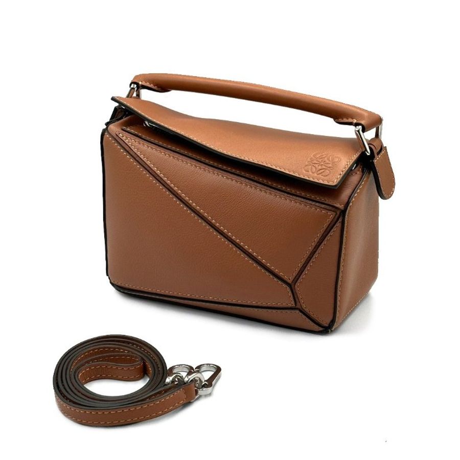 LOEWE Puzzle 納帕小牛皮手袋 - 棕色迷你-0