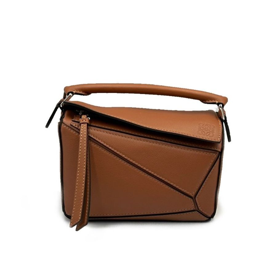 LOEWE Puzzle 納帕小牛皮手袋 - 棕色迷你-1