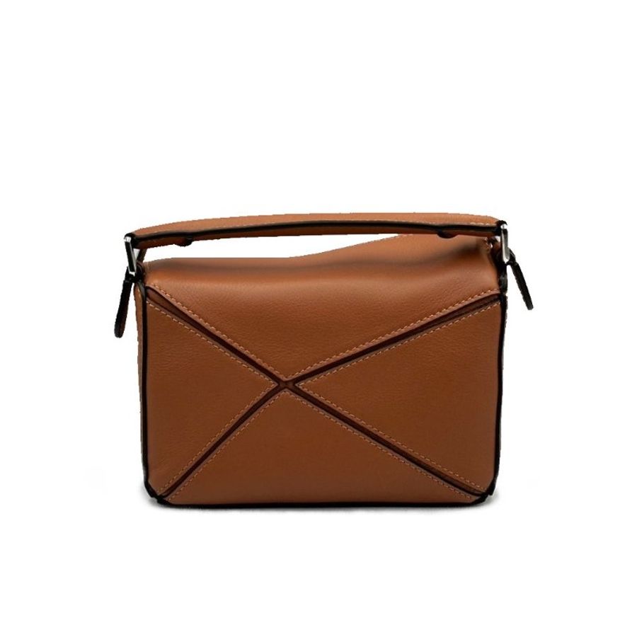 LOEWE Puzzle 納帕小牛皮手袋 - 棕色迷你-2