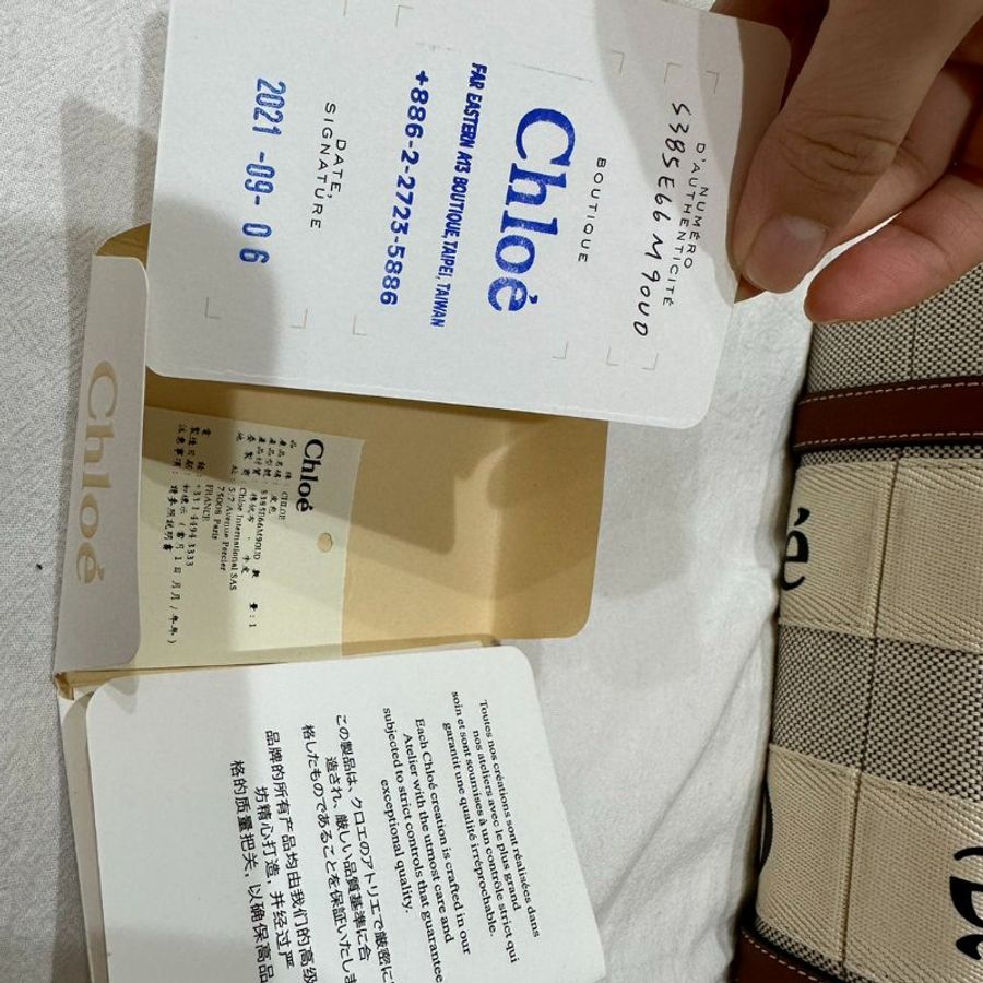 Chloe WOODY Small小號 棕色/原色 亞麻帆布 托特包 肩背包 手提包-6