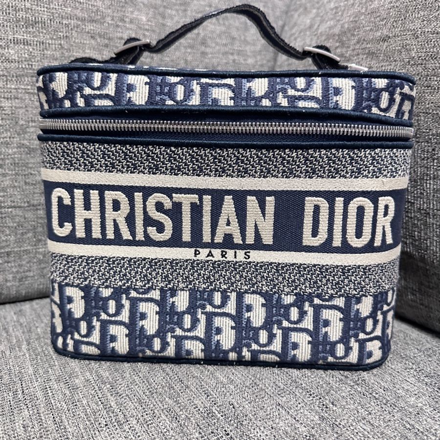 Dior oblique化妝包手包手拎包 織物 藍色 全新未使用二手甜價出清-0