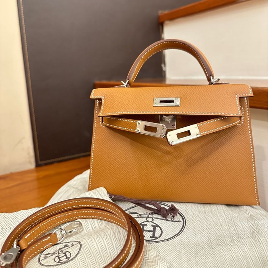 HERMES 棕銀釦 MINI KELLY二代 斜背包 B刻-0