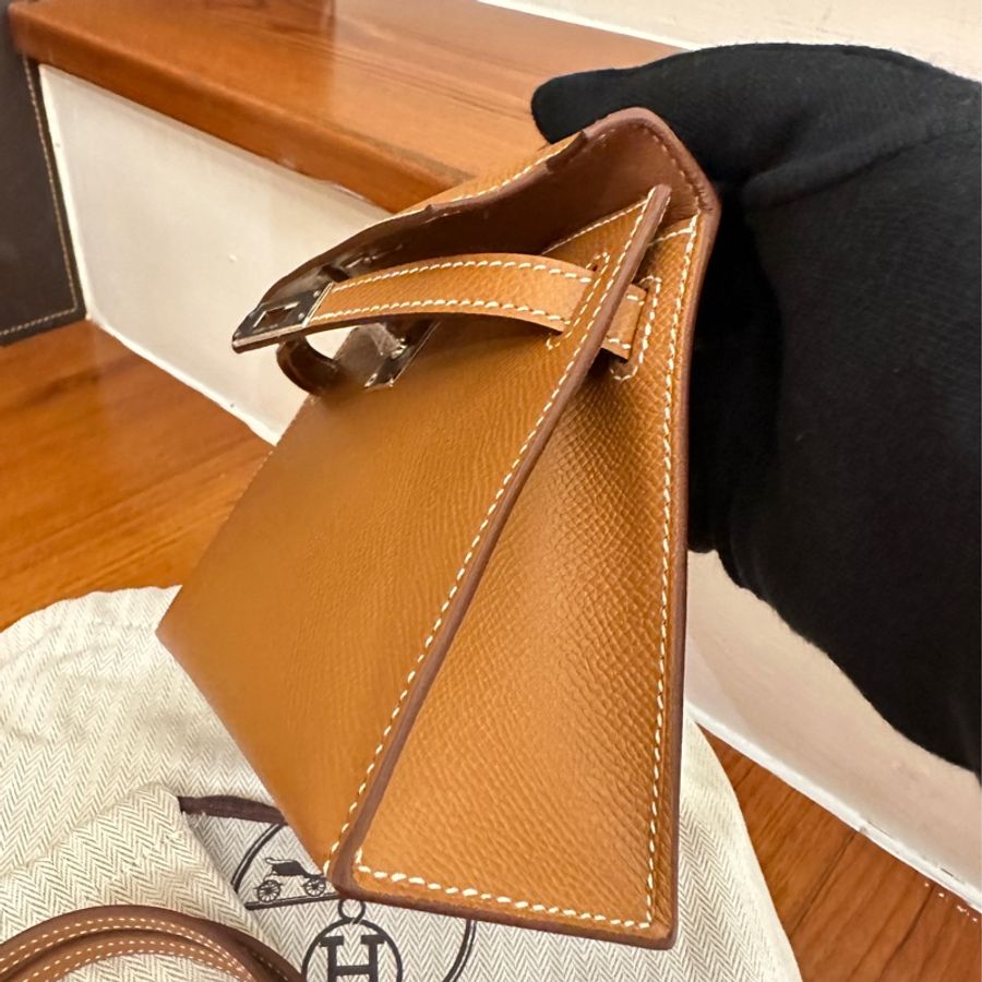 HERMES 棕銀釦 MINI KELLY二代 斜背包 B刻-3