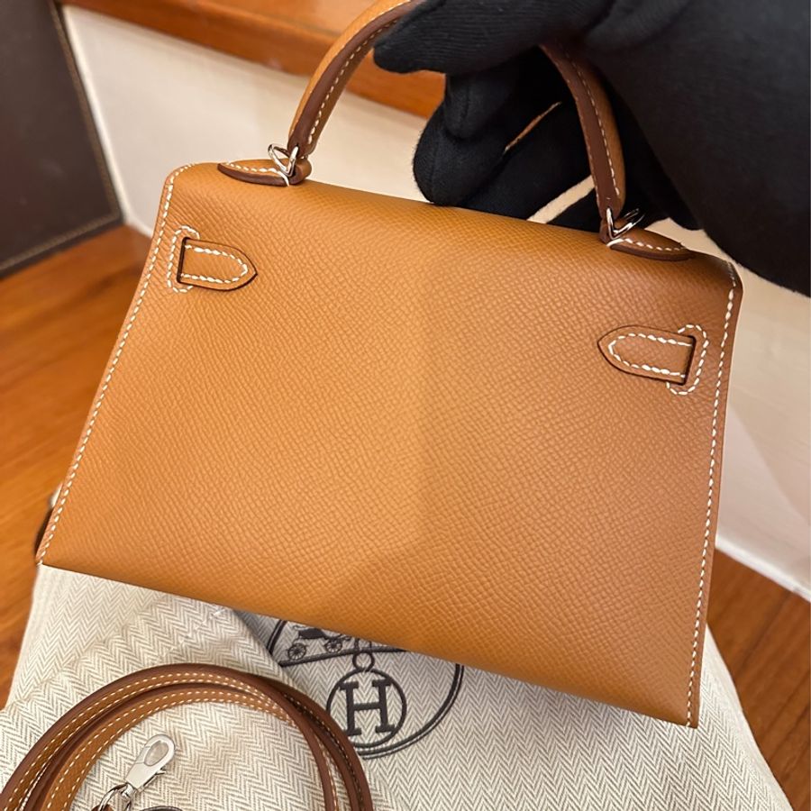 HERMES 棕銀釦 MINI KELLY二代 斜背包 B刻-4