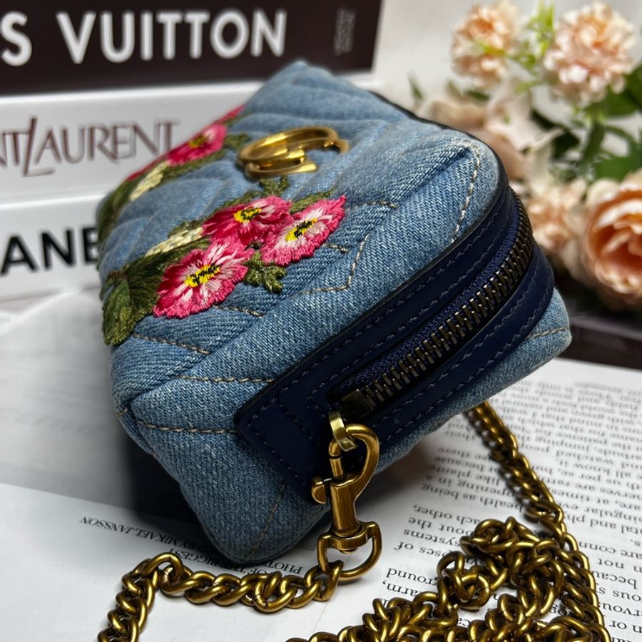 Gucci 古馳 牛仔刺繡化妝包《已改造可斜背》-3