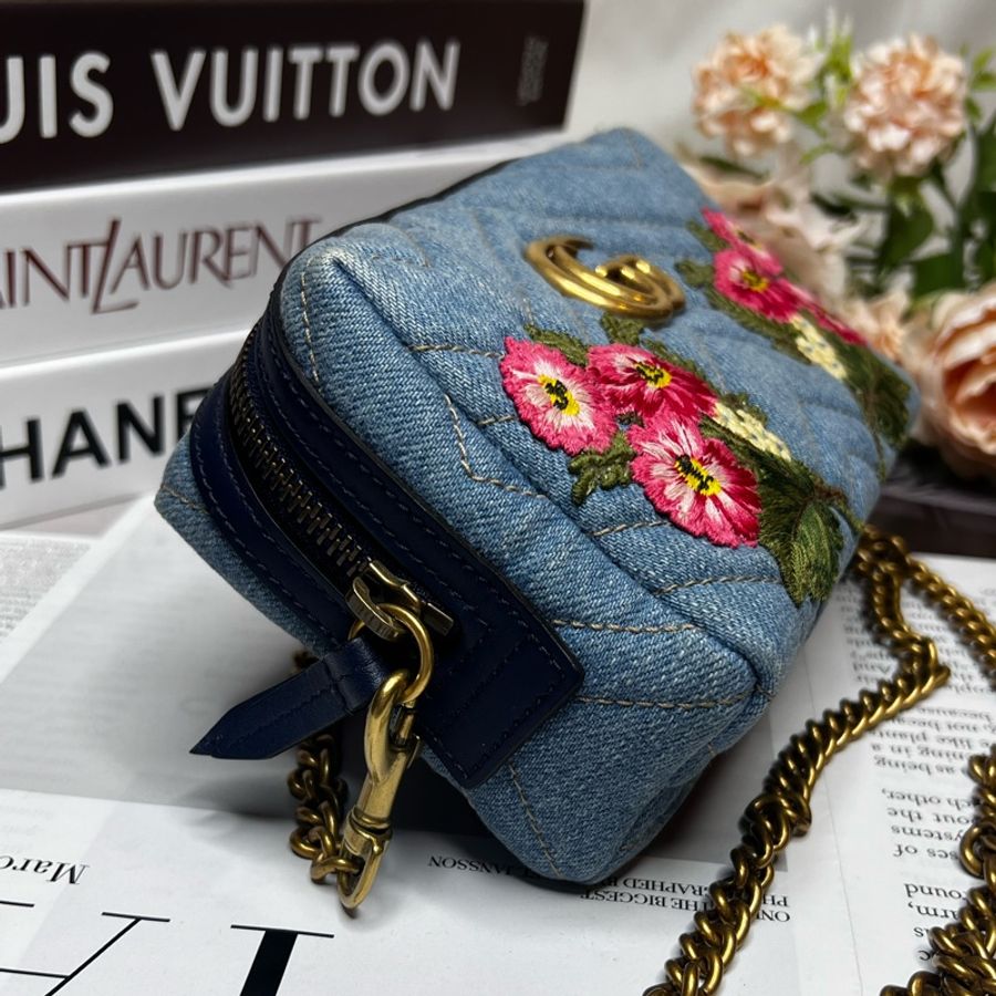 Gucci 古馳 牛仔刺繡化妝包《已改造可斜背》-4