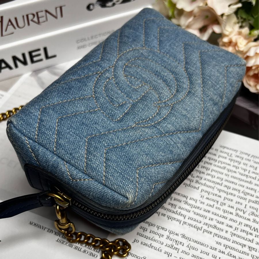 Gucci 古馳 牛仔刺繡化妝包《已改造可斜背》-10