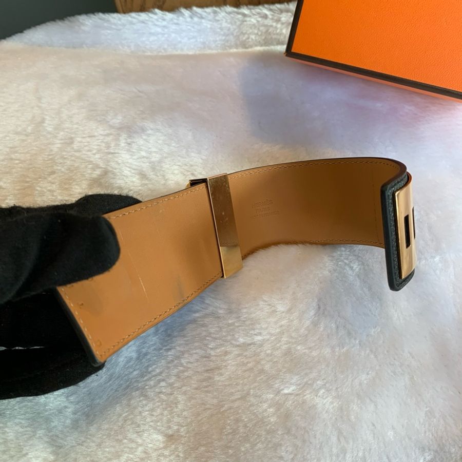 Hermès Epsom皮 鉚釘金釦CDC手環(S號)(黑色)-6